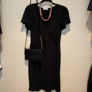 Calvin Klein V-Neck Faux Wrap Dress Black - Size 4